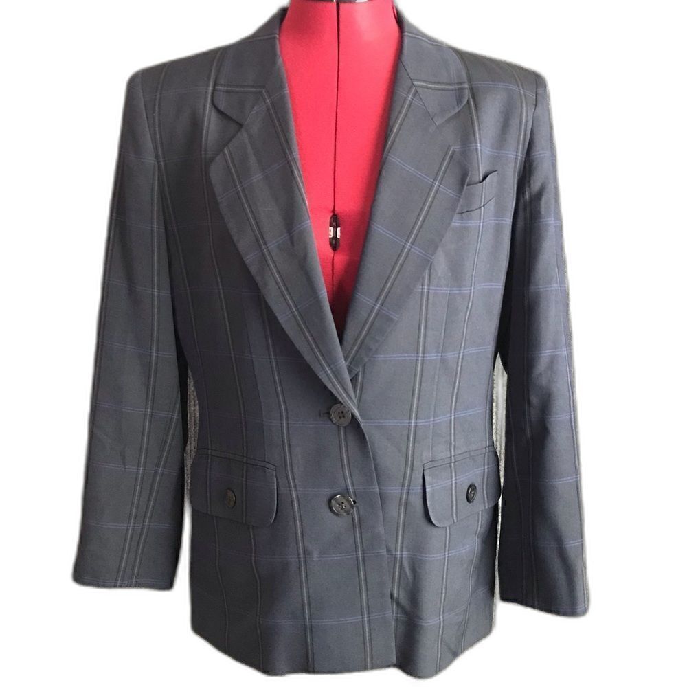 Kasper ASL Petite Blazer Women Size 8P Navy Blue Striped Long Sleeve Two-Button